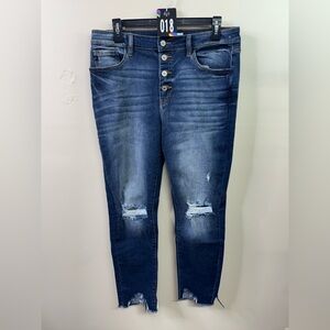 KanCan Indigo High-Rise Skinny Jeans with Knee Distress